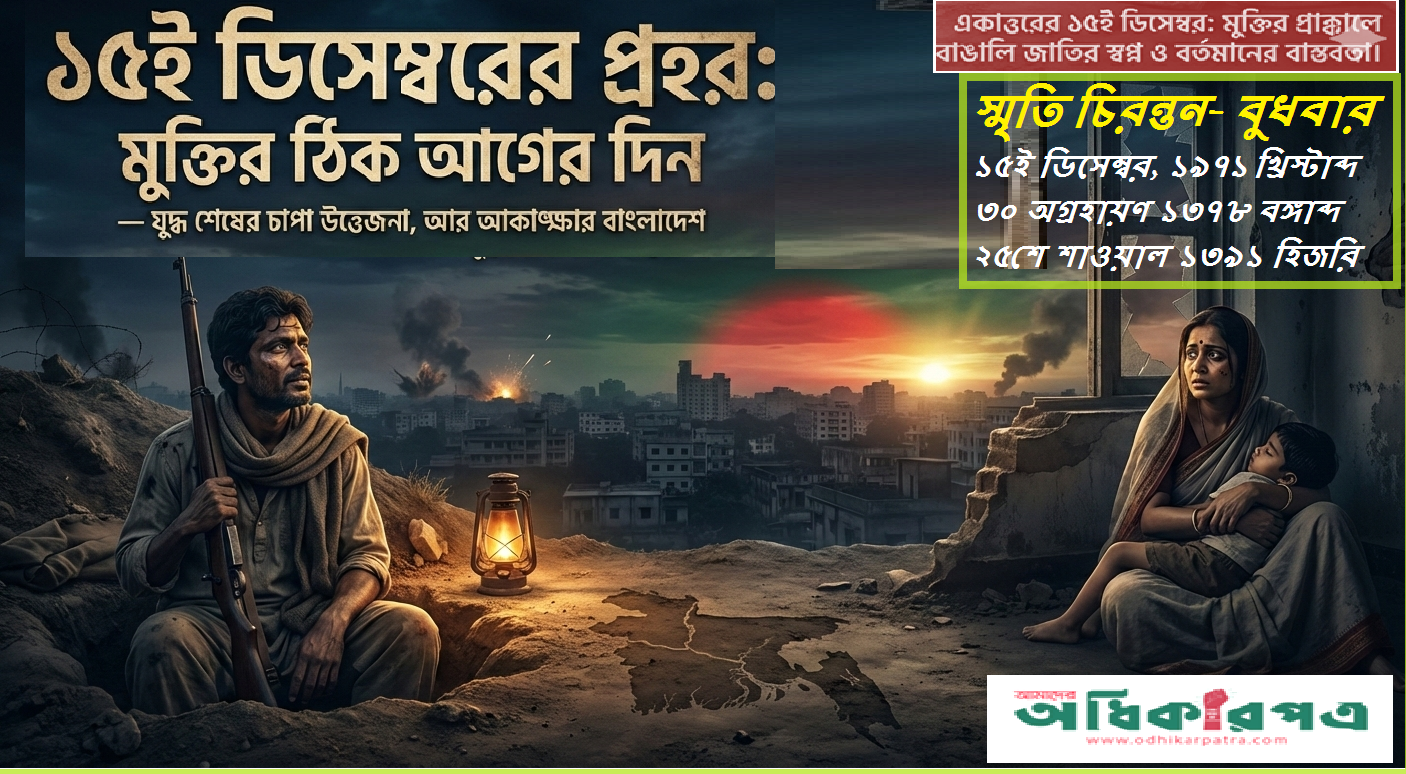 ১৫ই ডিসেম্বরের প্রহর: মুক্তির ঠিক আগের দিন  — যুদ্ধ শেষের চাপা উত্তেজনা, আর আকাঙ্ক্ষার বাংলাদেশ